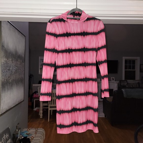 Alice + Olivia Women's Pink Delora Tie Dye Long Sleeve Body-con Dress Size 8 - Picture 7 of 16